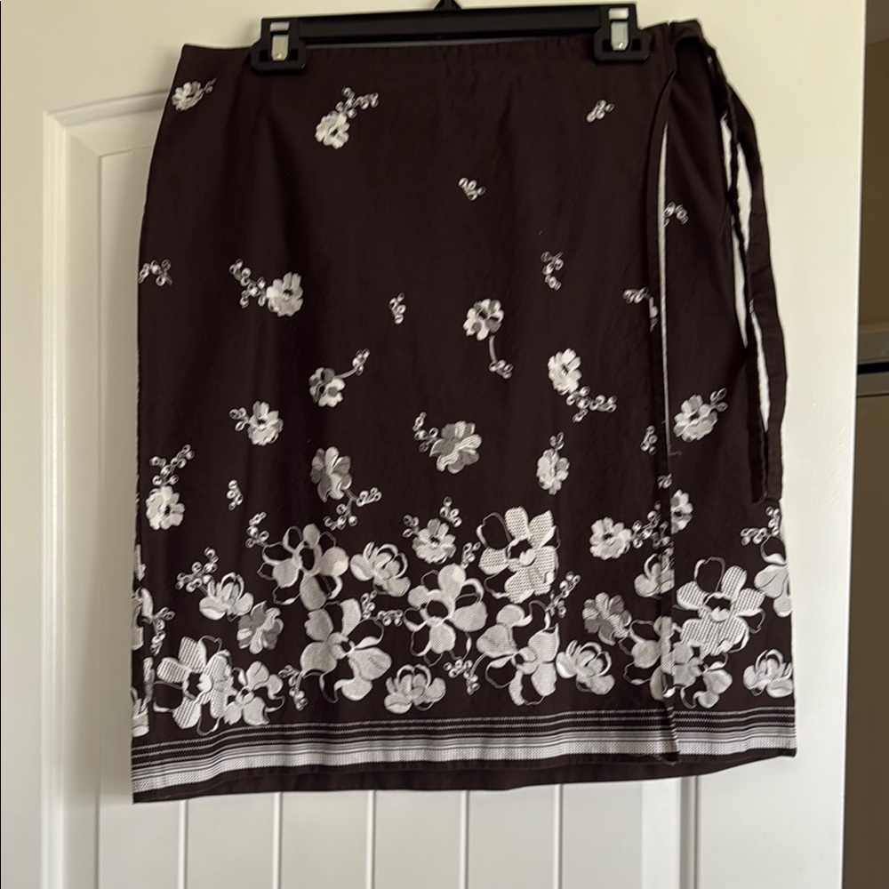 Brown Floral Wrap Skirt